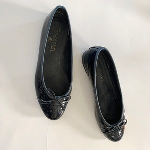 Chanel black patent flats CC ballet size 39 womens